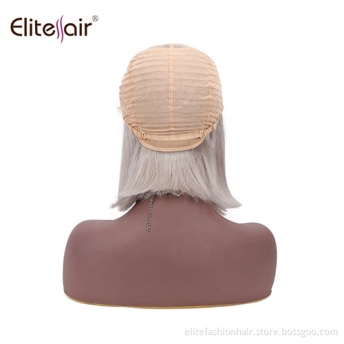 Straight Human Hair Wigs Machine Made None Lace Front Bob Wigs Short Straight T1B silver Bob Wigs with Bangs for Black Women